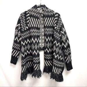 Victoria's Secret gray and white stripe fringe open cardigan sweater
